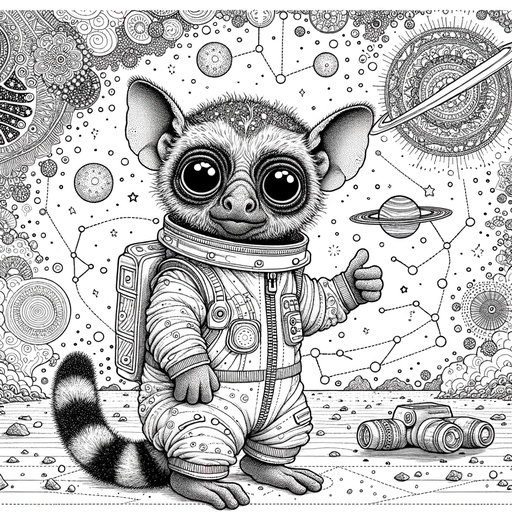 Children&#8217;s Aye-Aye in Space Coloring Page
