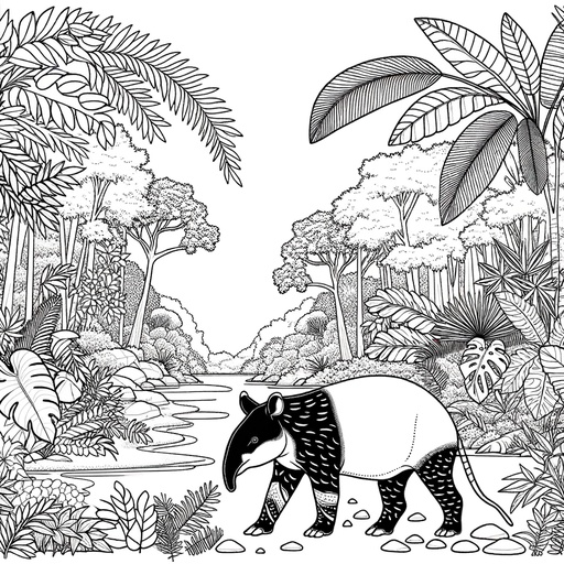 Children&#8217;s Mindful Tapir Coloring Page