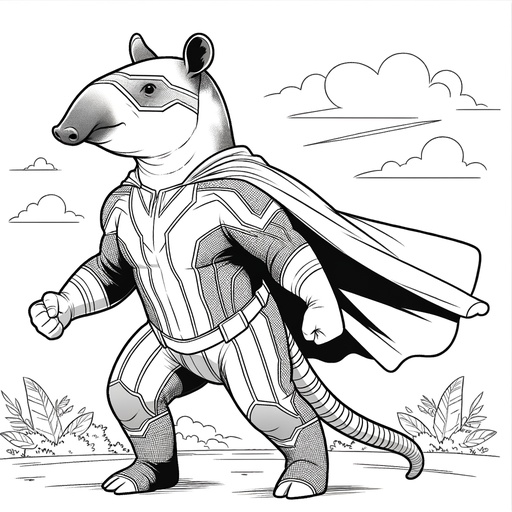 Children&#8217;s Superhero Tapir Coloring Page