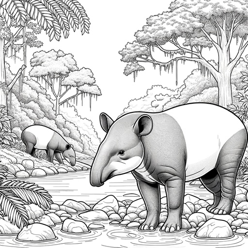 Children&#8217;s Tapir in Nature Coloring Page
