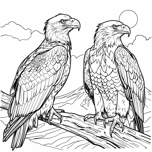 Bald Eagle Coloring of 2 birds on a branch