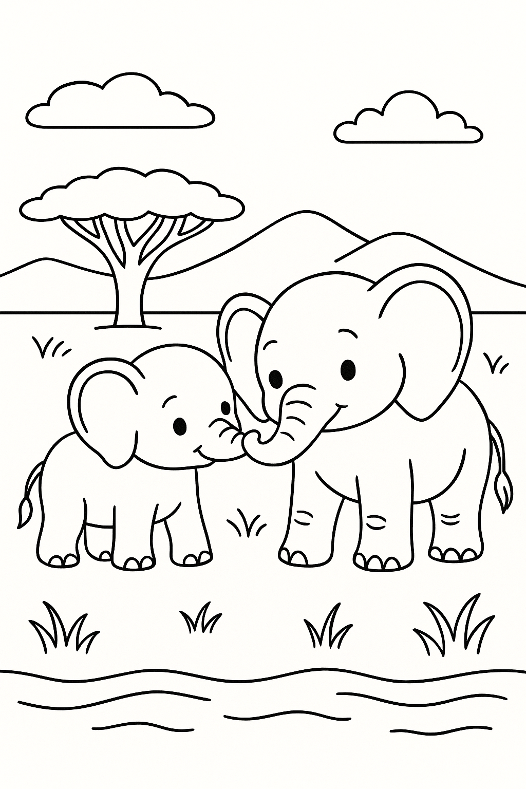Baby elephant coloring page for children