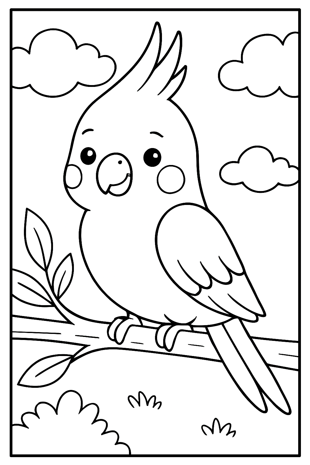 Cockatiel coloring page for pre school children - a simple design