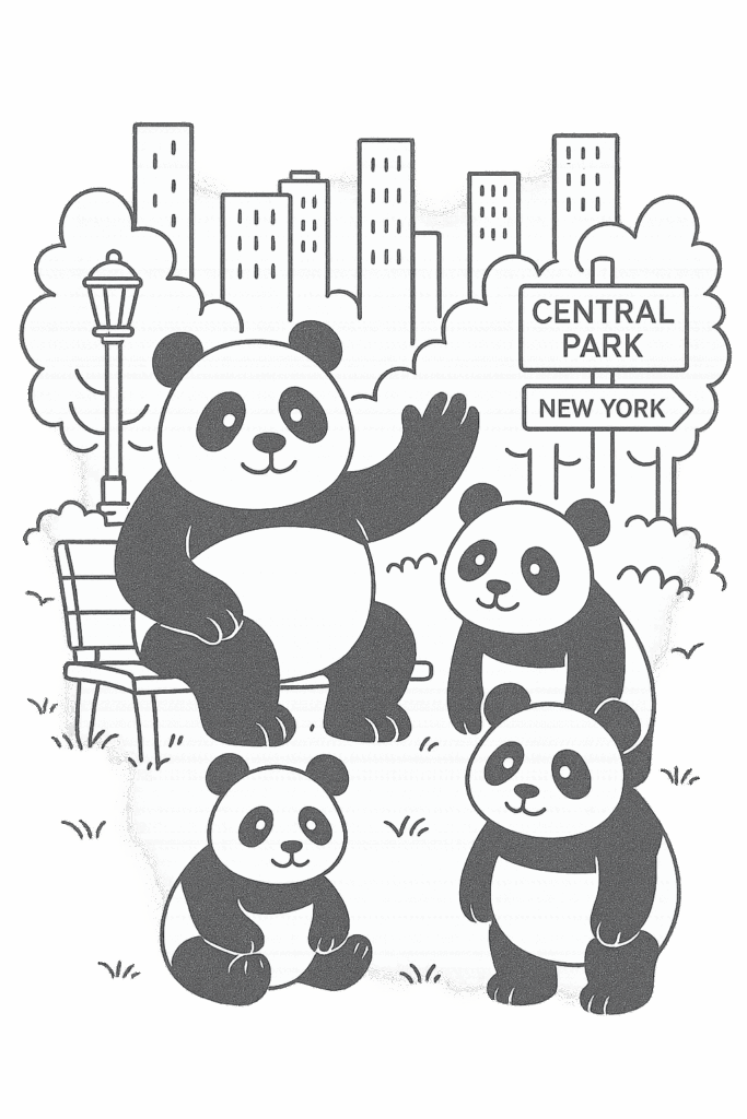 Giant pandas in New York coloring